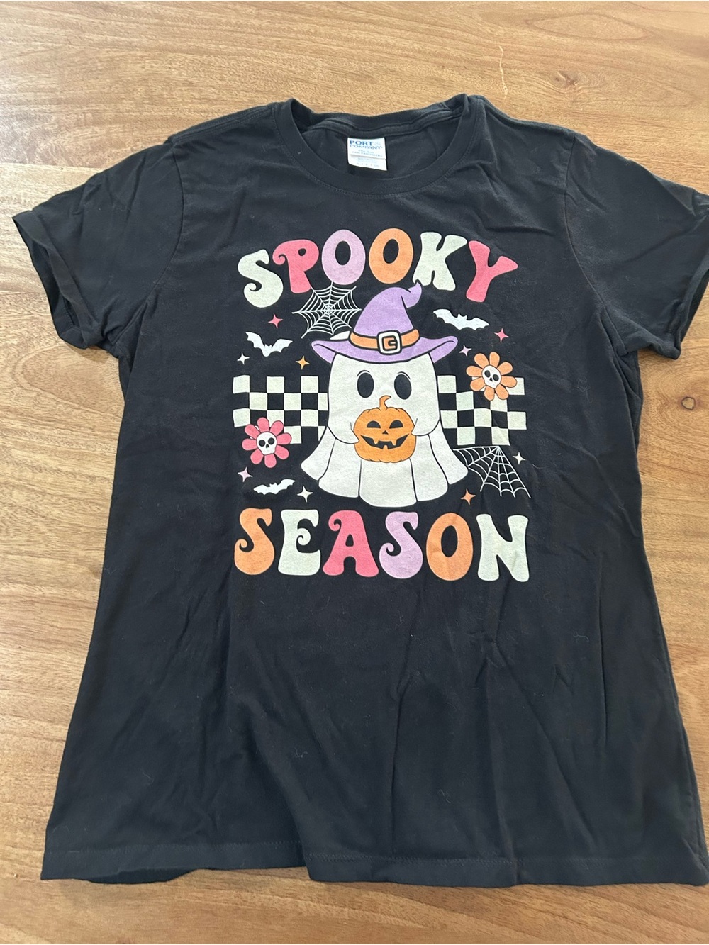 Port and Company Black 'Spooky Season' Graphic Tee with Ghost and Pumpkin